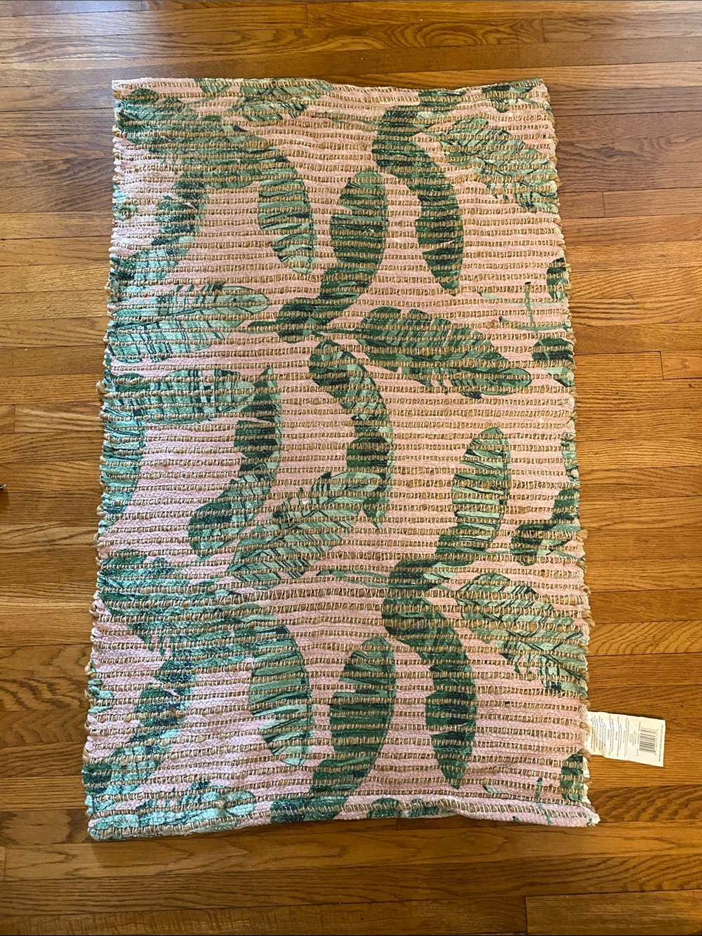 Green & Pink Palm Leaf Printed Scatter Rug